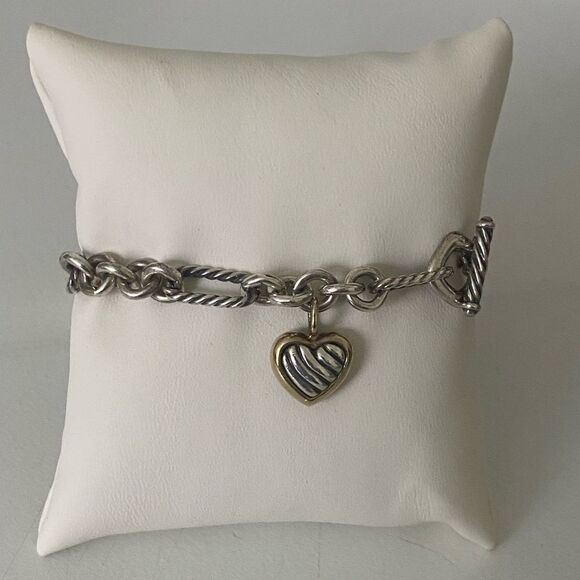 Vintage David Yurman Figaro Link Bracelet With Heart Charm - Picture 1 of 5